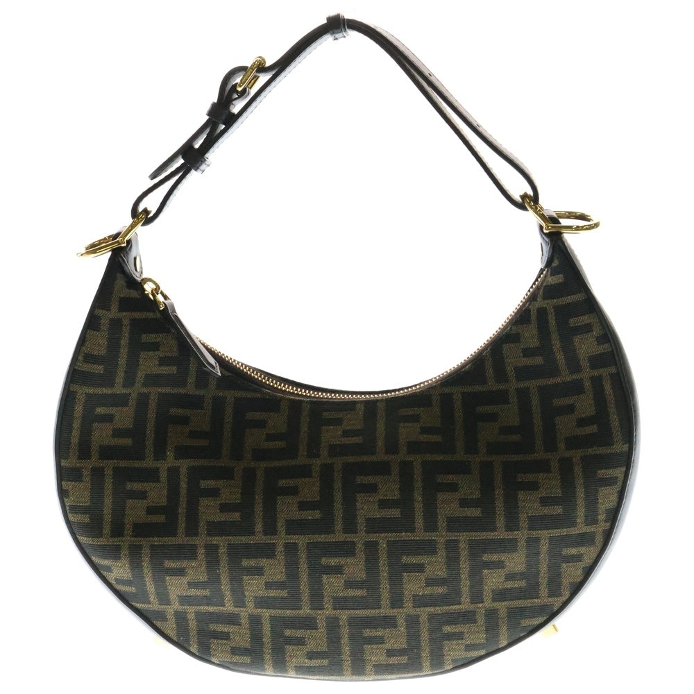 FENDI(フェンディ) ホーボーバッグ ワンショルダーバッグ ハンドバッグ ブラック×ブラウン ゴールド金具 スモール ズッカ柄