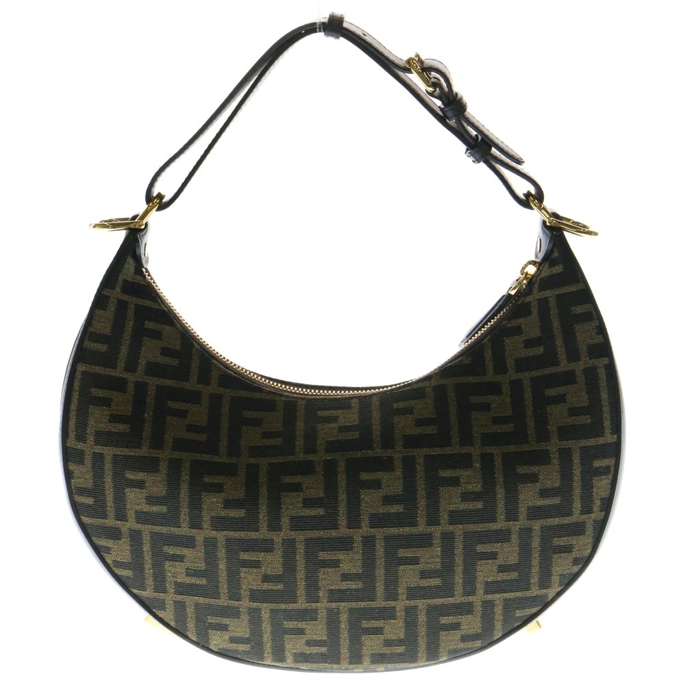 FENDI(フェンディ) ホーボーバッグ ワンショルダーバッグ ハンドバッグ ブラック×ブラウン ゴールド金具 スモール ズッカ柄