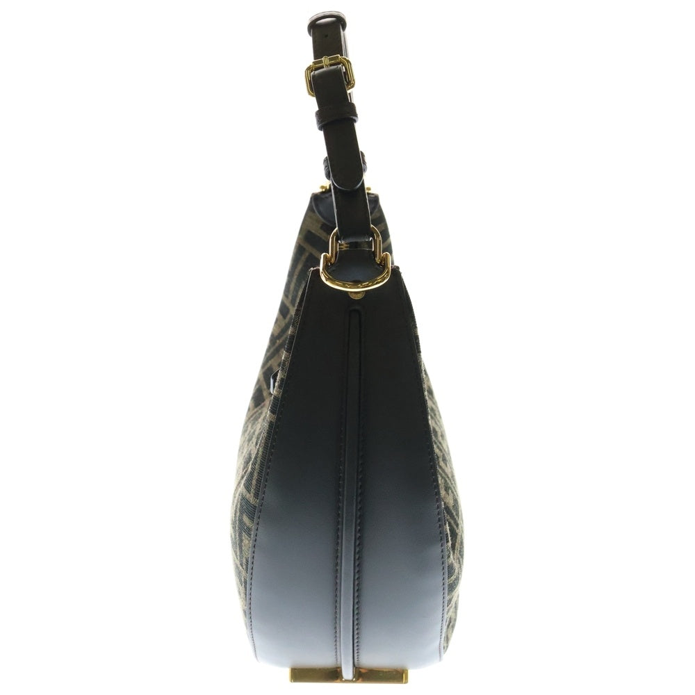 FENDI(フェンディ) ホーボーバッグ ワンショルダーバッグ ハンドバッグ ブラック×ブラウン ゴールド金具 スモール ズッカ柄
