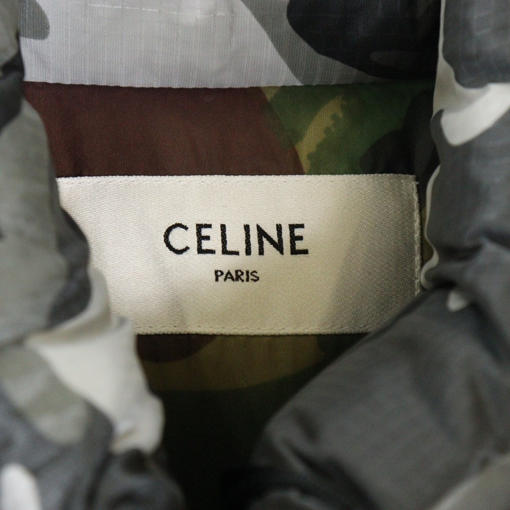 CELINE(セリーヌ) 22AW カモフラ 迷彩総柄 バックロゴプリント ジップアップ ダウンジャケット グレー/カーキ 2W771153Q