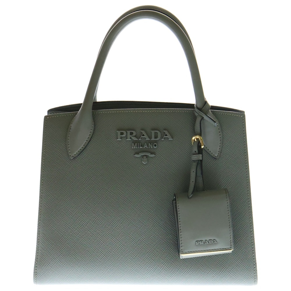 PRADA(プラダ) モノクローム 2WAYショルダーバッグ ハンドバッグ サフィアーノレザー グレー ゴールド金具 1BA156