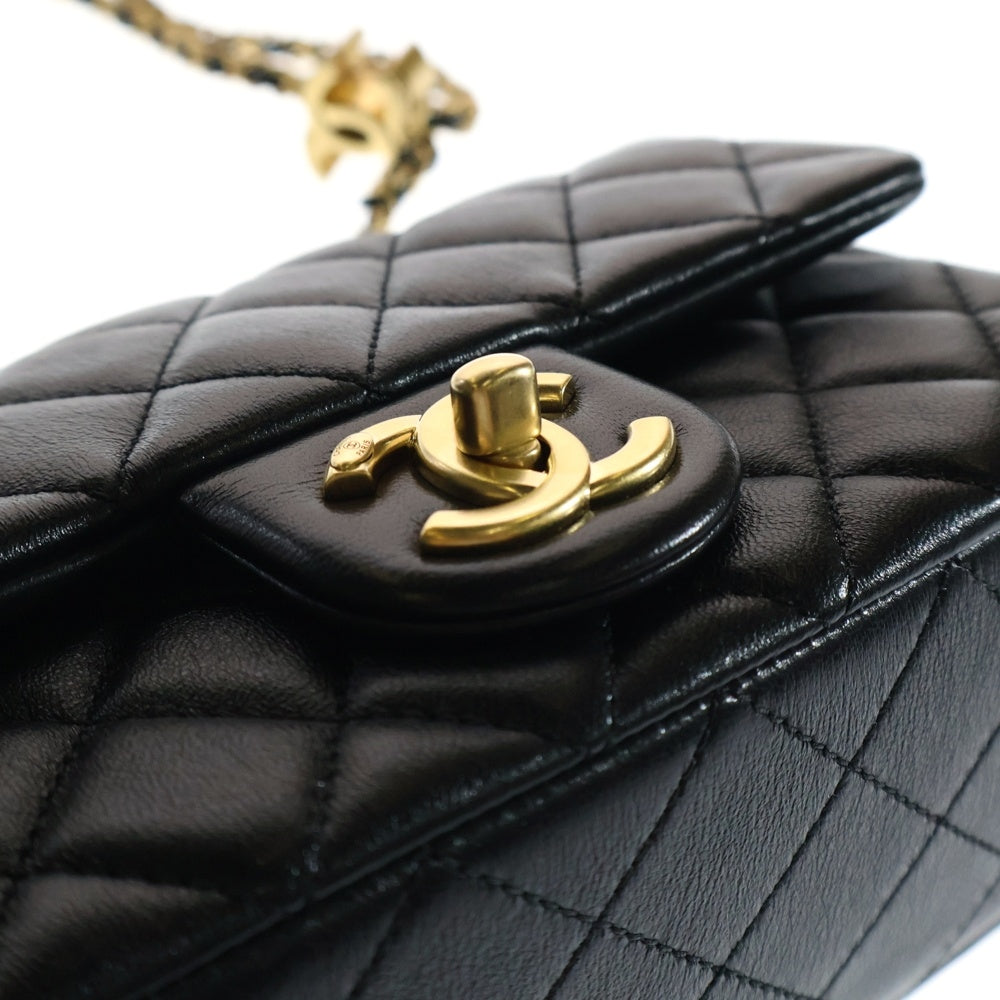 CHANEL(シャネル) ココマーク マトラッセ20 Sフラップ ラムスキン チェーンショルダーバッグ ブラック レディース