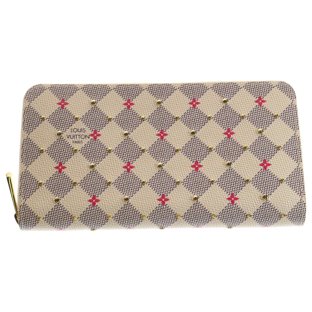 LOUIS VUITTON(ルイヴィトン) ダミエ アズール スタッズ ジッピーウォレット ロングウォレット カードケース 長財布 アイボリー ゴールド金具 PVC N64615