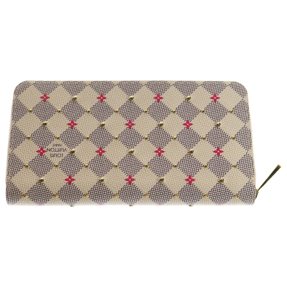 LOUIS VUITTON(ルイヴィトン) ダミエ アズール スタッズ ジッピーウォレット ロングウォレット カードケース 長財布 アイボリー ゴールド金具 PVC N64615