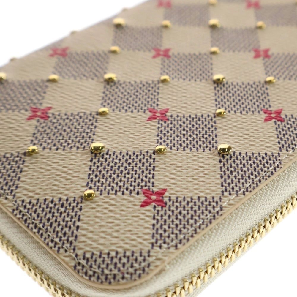 LOUIS VUITTON(ルイヴィトン) ダミエ アズール スタッズ ジッピーウォレット ロングウォレット カードケース 長財布 アイボリー ゴールド金具 PVC N64615