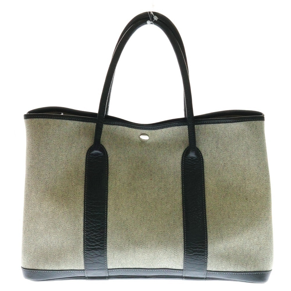 HERMES(エルメス) ガーデンパーティGM トートバッグ ハンドバッグ ブラック×アイボリー シルバー金具 ネゴンダ×トワルアッシュ □G刻印