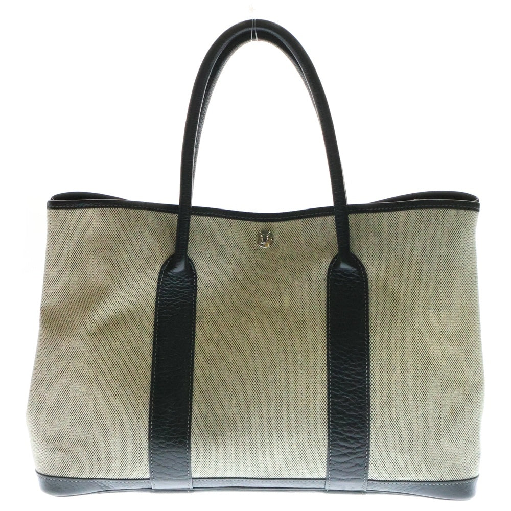 HERMES(エルメス) ガーデンパーティGM トートバッグ ハンドバッグ ブラック×アイボリー シルバー金具 ネゴンダ×トワルアッシュ □G刻印