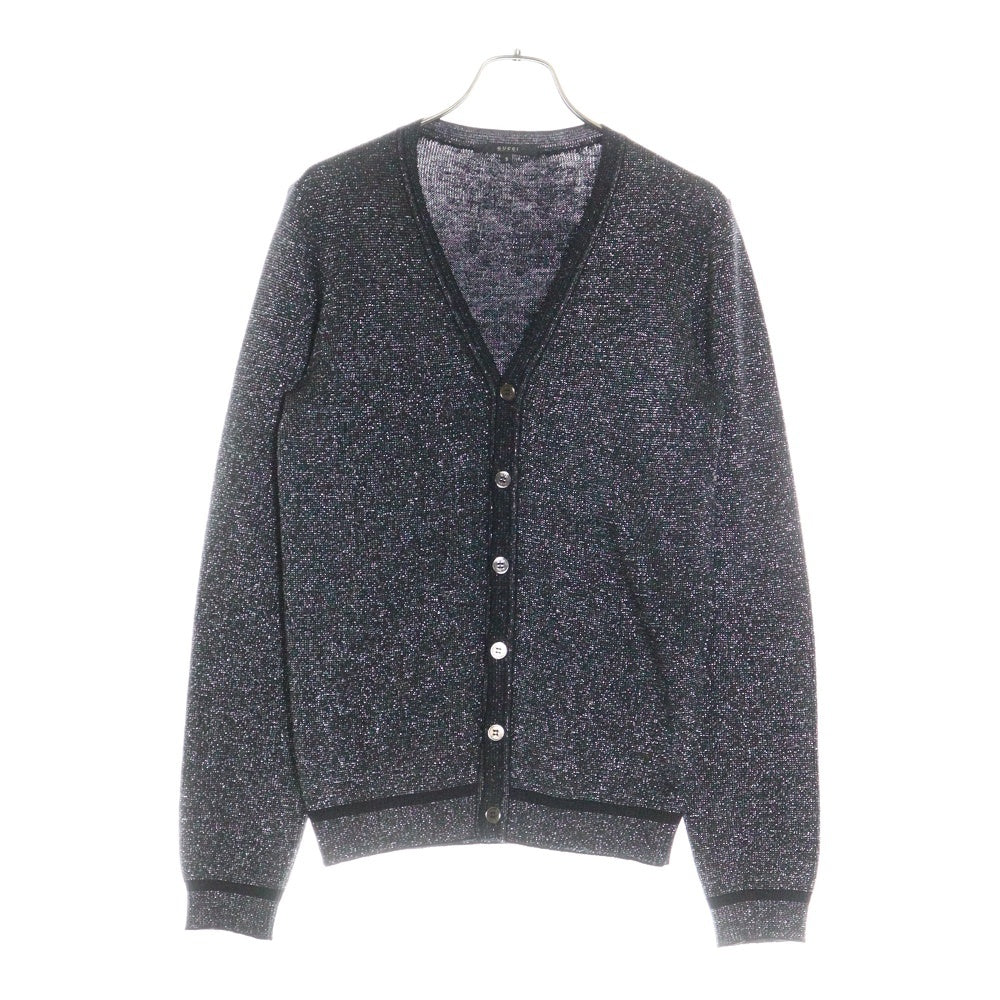GUCCI(グッチ) ナイロン混 ウール ラメ ロングスリーブ 長袖 ニット カーディガン ブラック/シルバー 224380