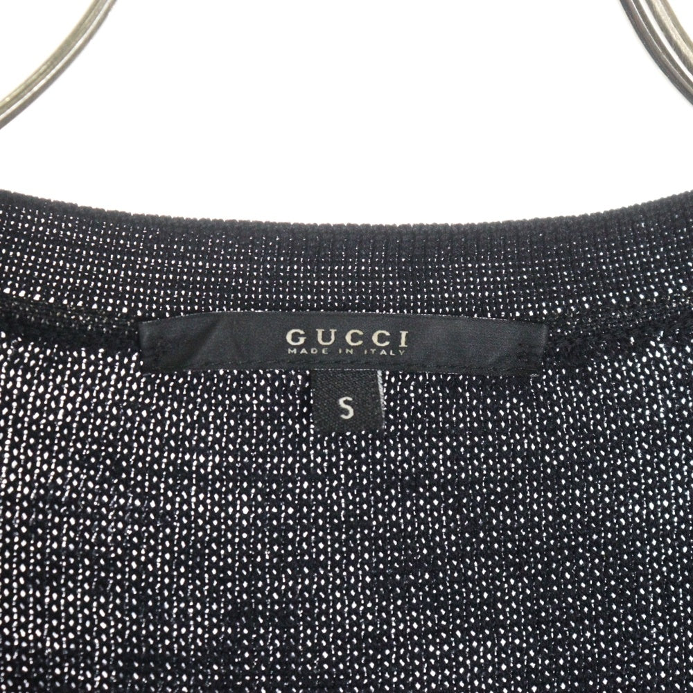 GUCCI(グッチ) ナイロン混 ウール ラメ ロングスリーブ 長袖 ニット カーディガン ブラック/シルバー 224380