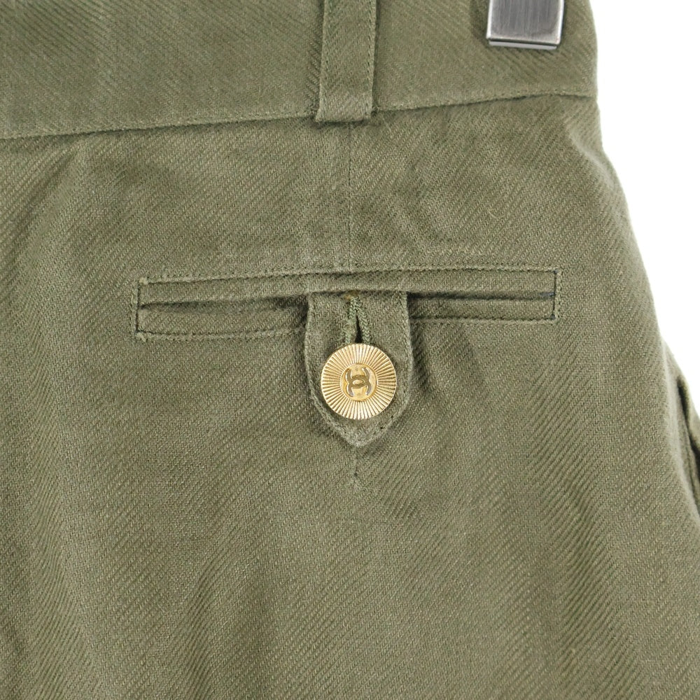 CHANEL(シャネル) ココマーク ゴールドボタン リネン 2タック ハーフ ショートパンツ ショーツ カーキ レディース 210244E3 A190078