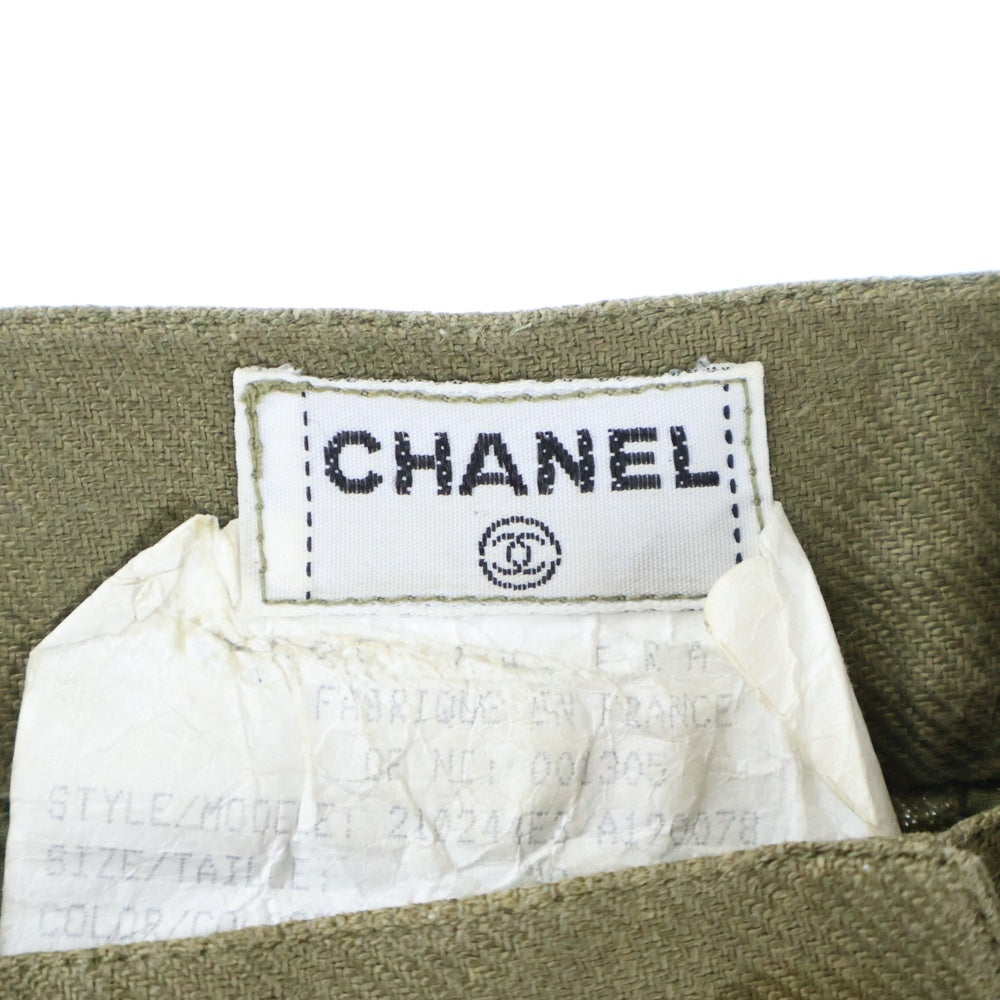 CHANEL(シャネル) ココマーク ゴールドボタン リネン 2タック ハーフ ショートパンツ ショーツ カーキ レディース 210244E3 A190078