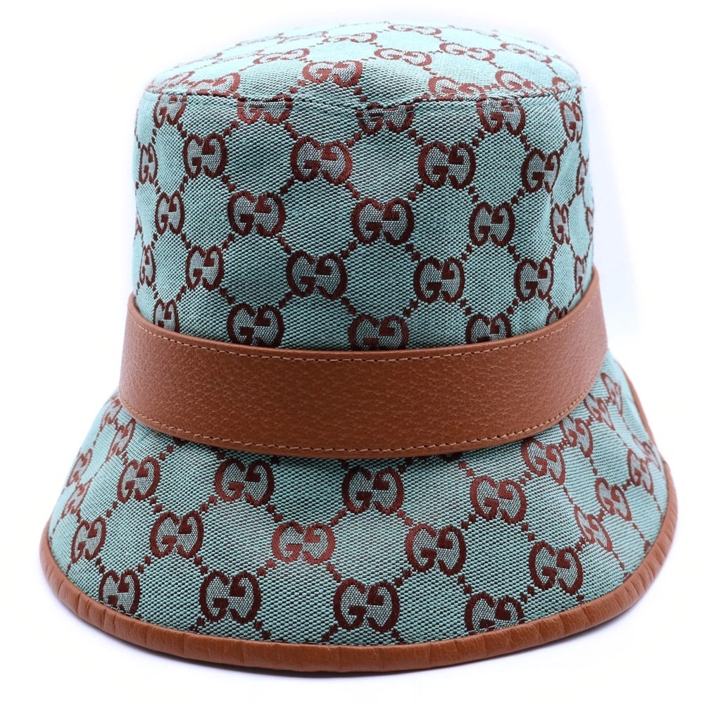 GUCCI(グッチ) GGキャンバス バケットハット 帽子 ライトブルー×ブラウン キャンバス ゴールド金具 748476