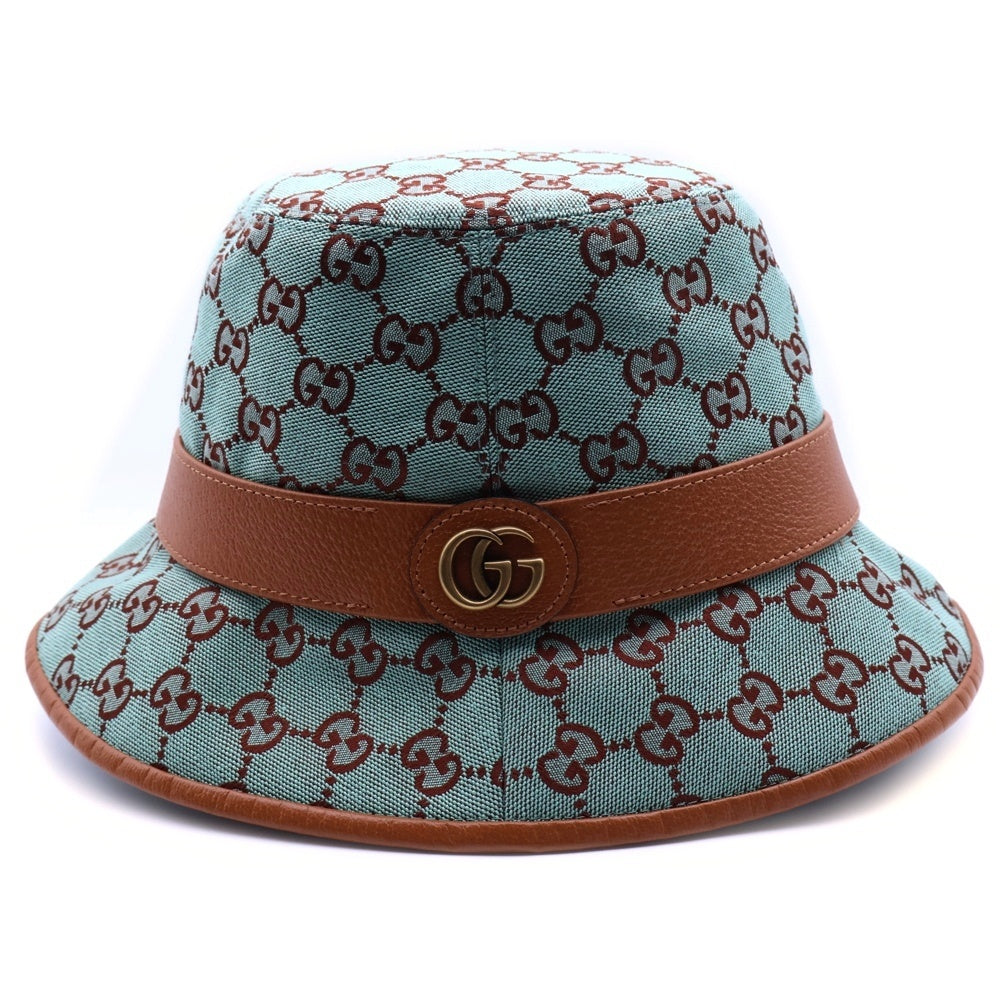 GUCCI(グッチ) GGキャンバス バケットハット 帽子 ライトブルー×ブラウン キャンバス ゴールド金具 748476