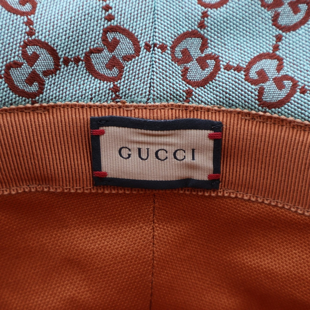 GUCCI(グッチ) GGキャンバス バケットハット 帽子 ライトブルー×ブラウン キャンバス ゴールド金具 748476