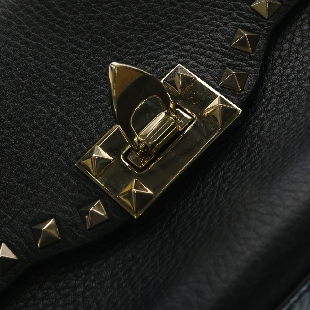 VALENTINO(ヴァレンティノ) ロックスタッズ レザー クロスボディ ショルダーバッグ ゴールド金具 ブラック