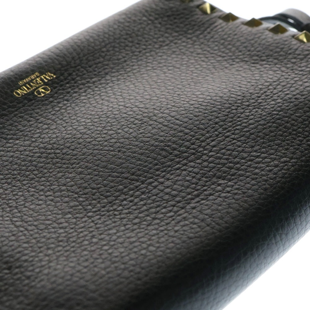 VALENTINO(ヴァレンティノ) ロックスタッズ レザー クロスボディ ショルダーバッグ ゴールド金具 ブラック
