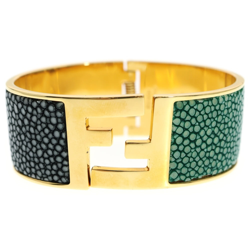 FENDI(フェンディ) FFロゴ バングル ブレスレット ゴールド×ブラック×グリーン GP