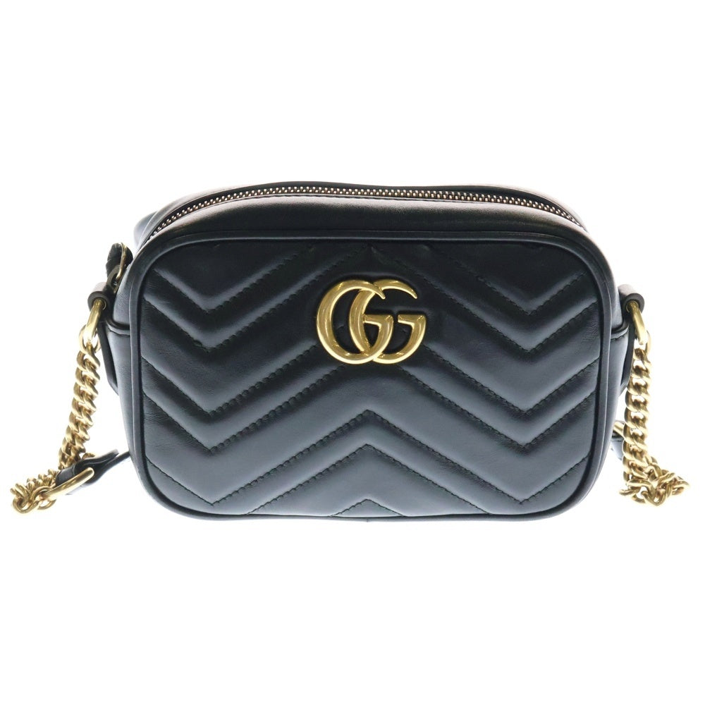GUCCI(グッチ) GGマーモント キルティング チェーンショルダーバッグ ミニバッグ ブラック ゴールド金具 レザー 448065