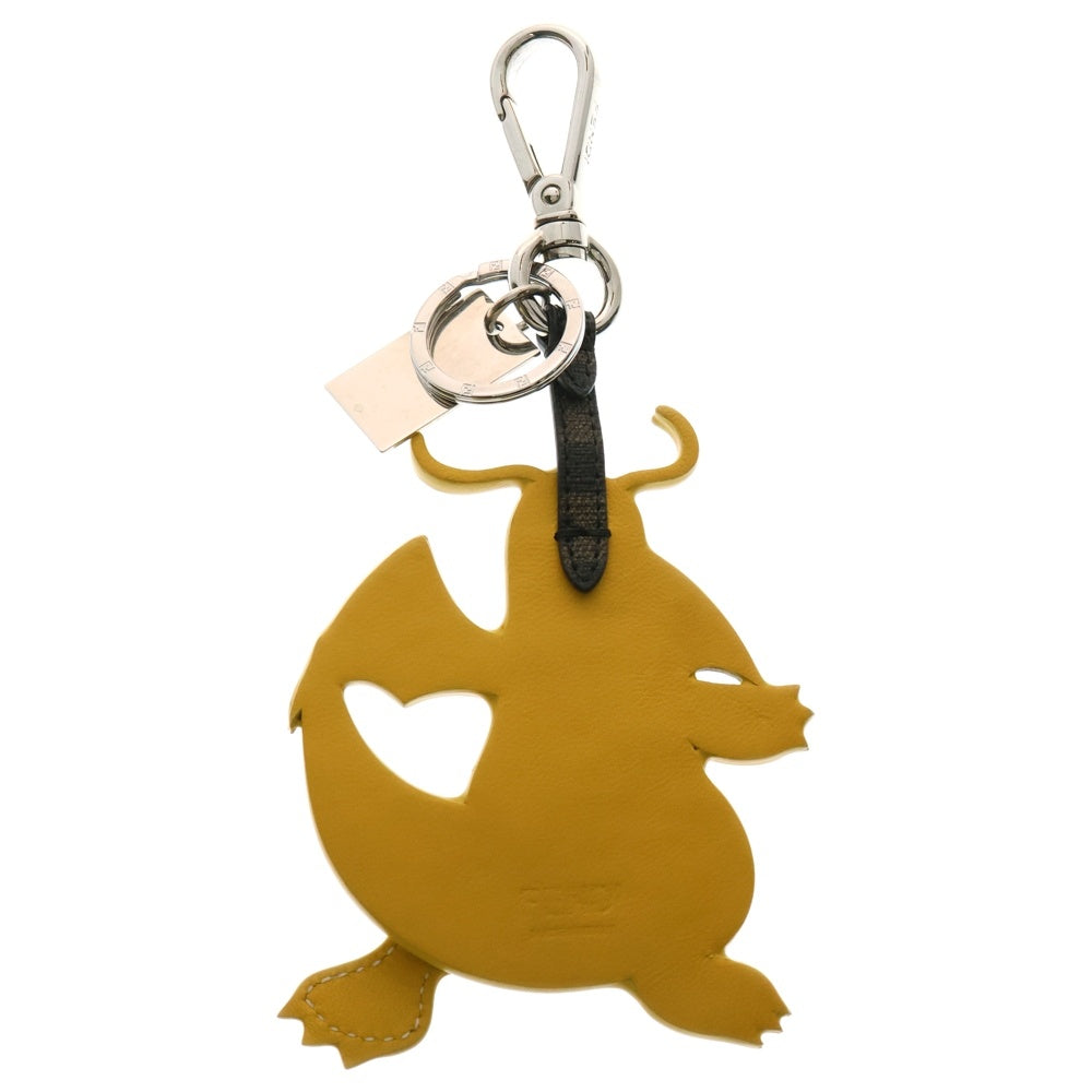 FENDI(フェンディ) FENDI×FRGMT×POKEMON カイリュー バッグチャーム キーホルダー キーリング レザー イエロー シルバー金具