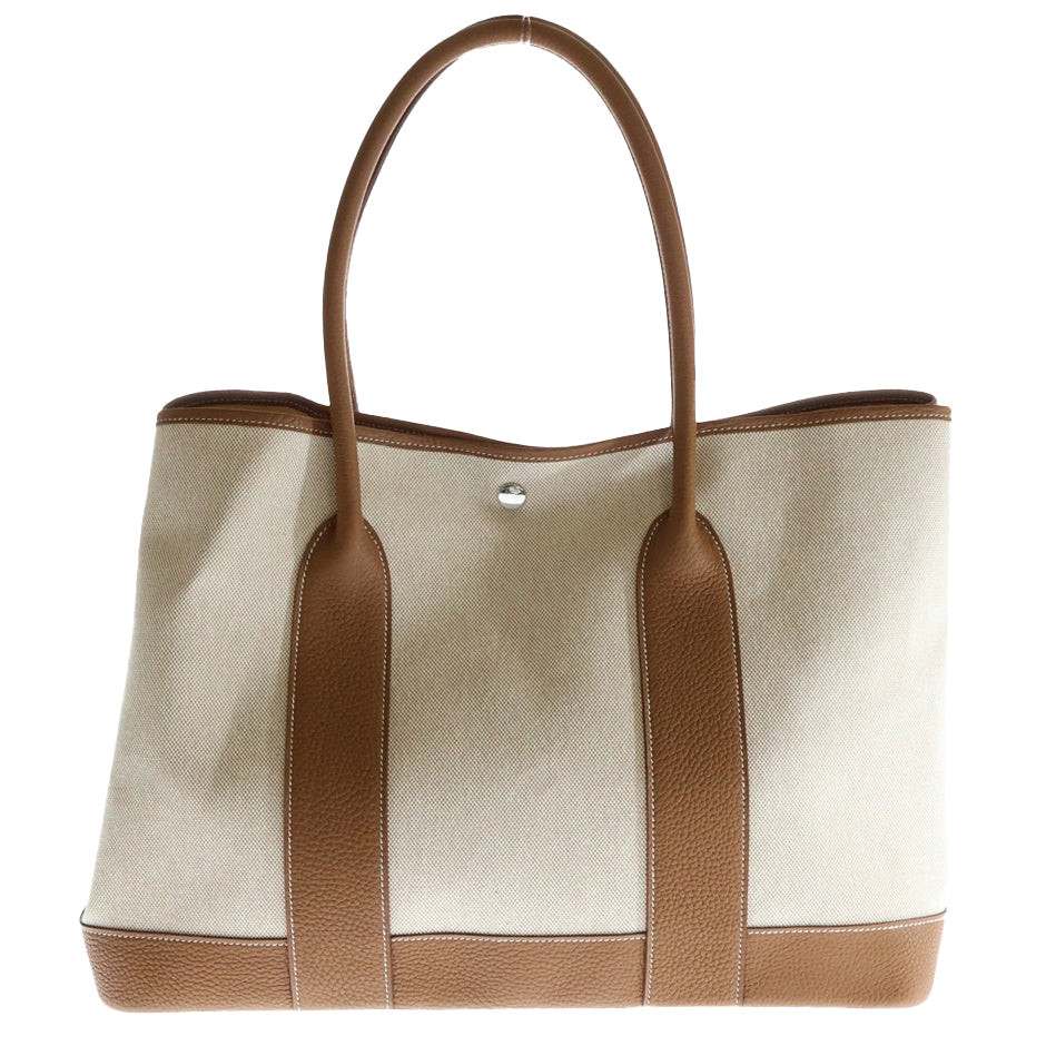 HERMES(エルメス) ネオガーデンパーティ41 トワルアッシュ ネゴンダ レザー切替キャンバスハンドバッグ トートバッグ ベージュ/ブラウン レディース K刻印