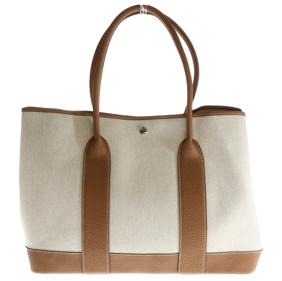 HERMES(エルメス) ネオガーデンパーティ41 トワルアッシュ ネゴンダ レザー切替キャンバスハンドバッグ トートバッグ ベージュ/ブラウン レディース K刻印