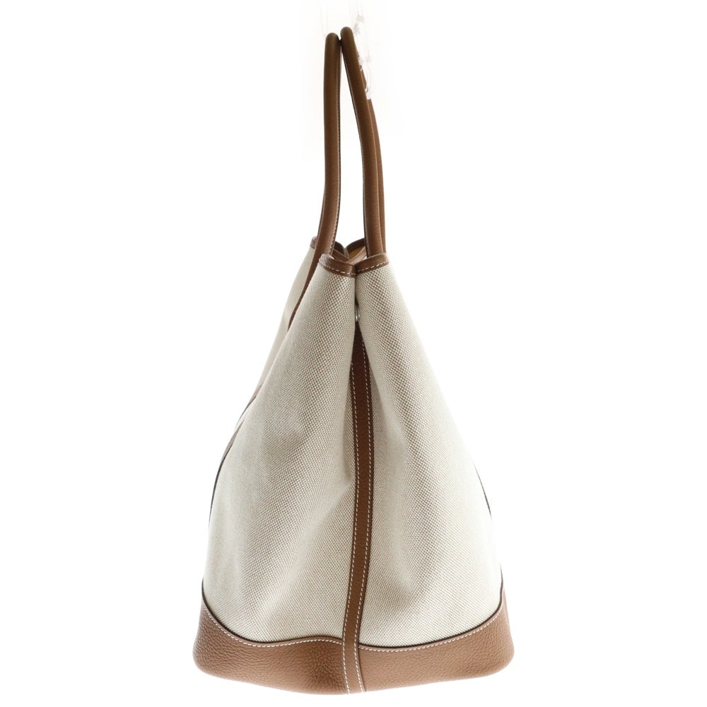 HERMES(エルメス) ネオガーデンパーティ41 トワルアッシュ ネゴンダ レザー切替キャンバスハンドバッグ トートバッグ ベージュ/ブラウン レディース K刻印