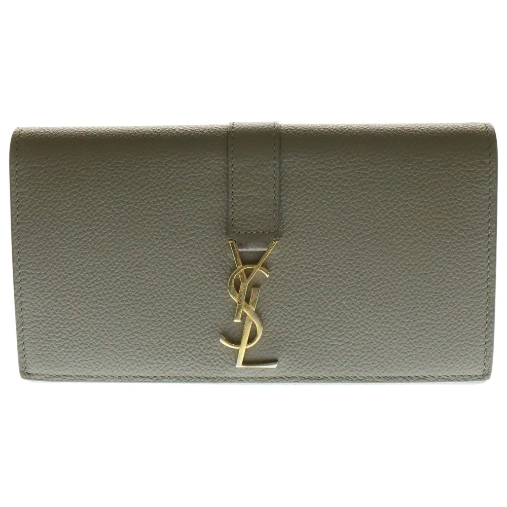 YVES SAINT LAURENT(イヴサンローラン) ラウンドファスナー長財布 ロングウォレット カードケース グレージュ ゴールド金具 レザー 414567