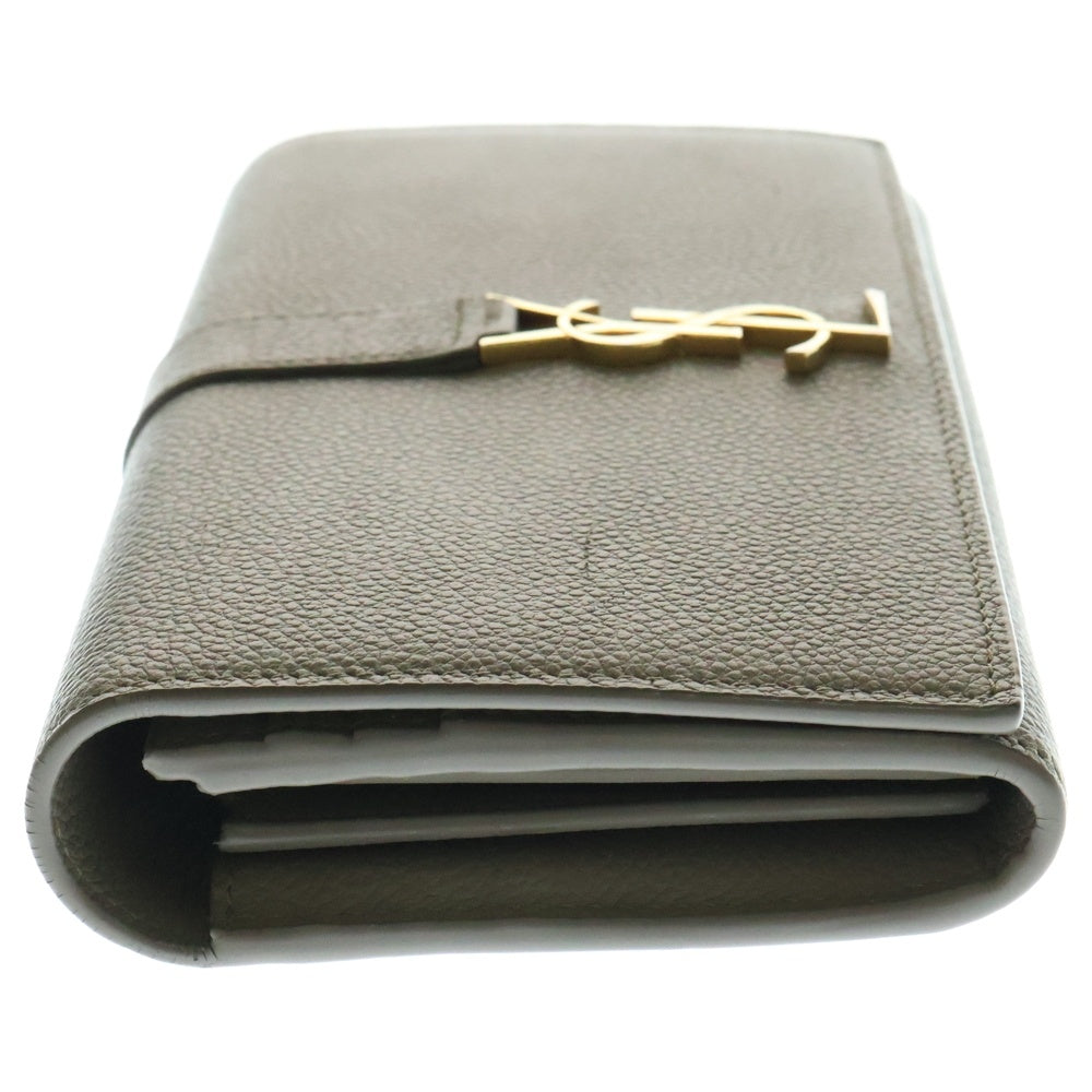 YVES SAINT LAURENT(イヴサンローラン) ラウンドファスナー長財布 ロングウォレット カードケース グレージュ ゴールド金具 レザー 414567