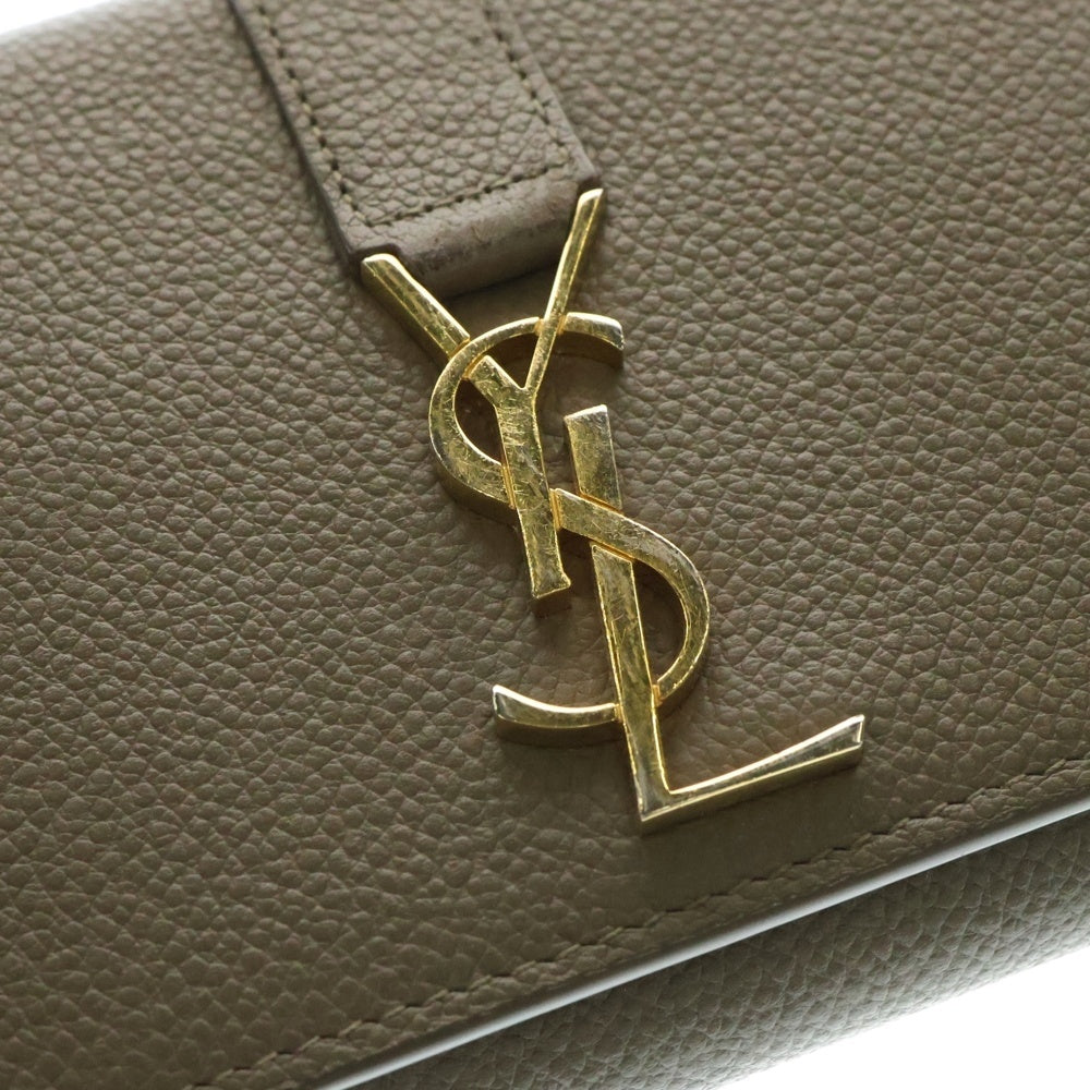 YVES SAINT LAURENT(イヴサンローラン) ラウンドファスナー長財布 ロングウォレット カードケース グレージュ ゴールド金具 レザー 414567