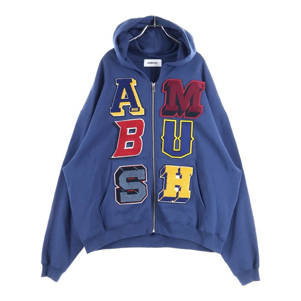 AMBUSH(アンブッシュ) ワッペンロゴ オーバーサイズ ジップアップスウェットパーカー フーディー ネイビー 12115453