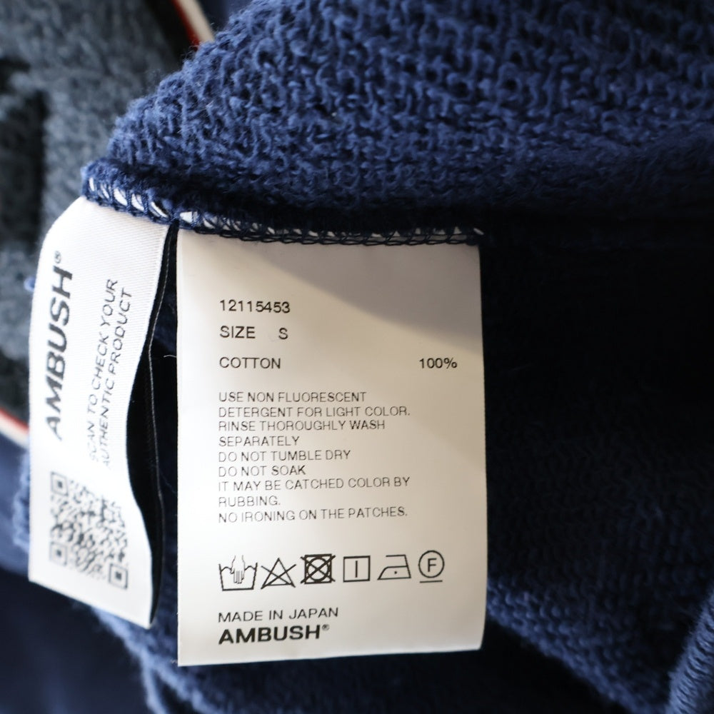 AMBUSH(アンブッシュ) ワッペンロゴ オーバーサイズ ジップアップスウェットパーカー フーディー ネイビー 12115453