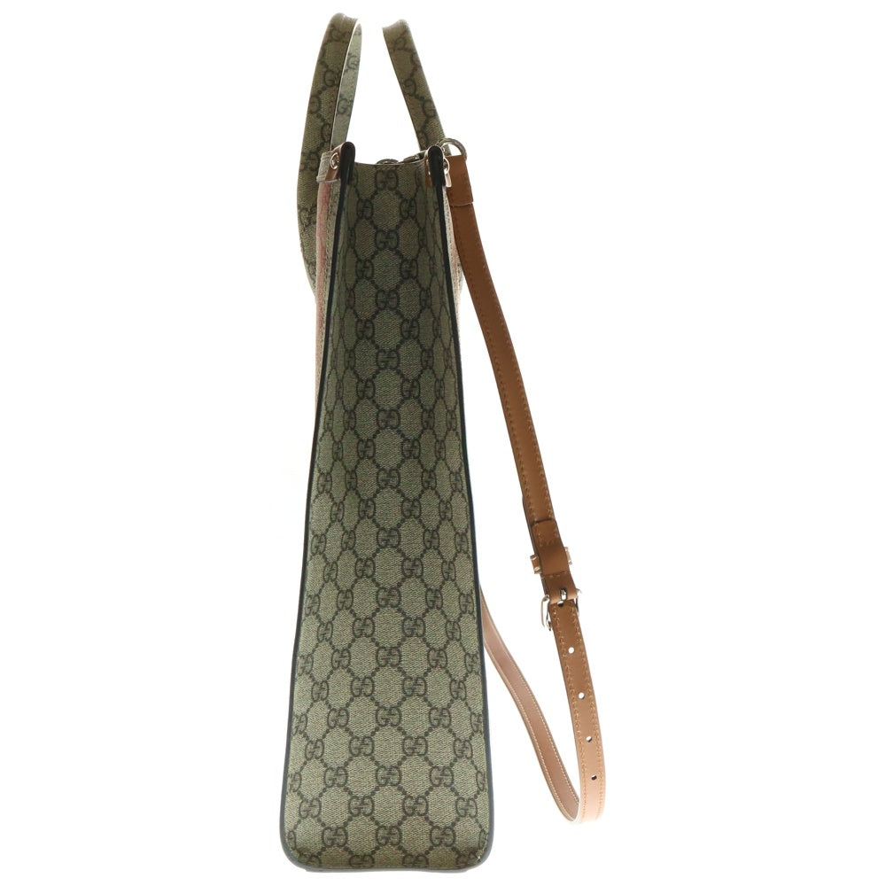 GUCCI(グッチ) GGスプリーム レザー ワッペンロゴ PVC 2WAY ハンド ショルダー トートバッグ ベージュ/レッド 723885