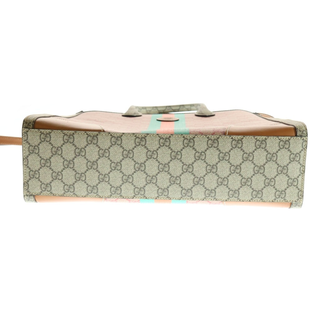 GUCCI(グッチ) GGスプリーム レザー ワッペンロゴ PVC 2WAY ハンド ショルダー トートバッグ ベージュ/レッド 723885
