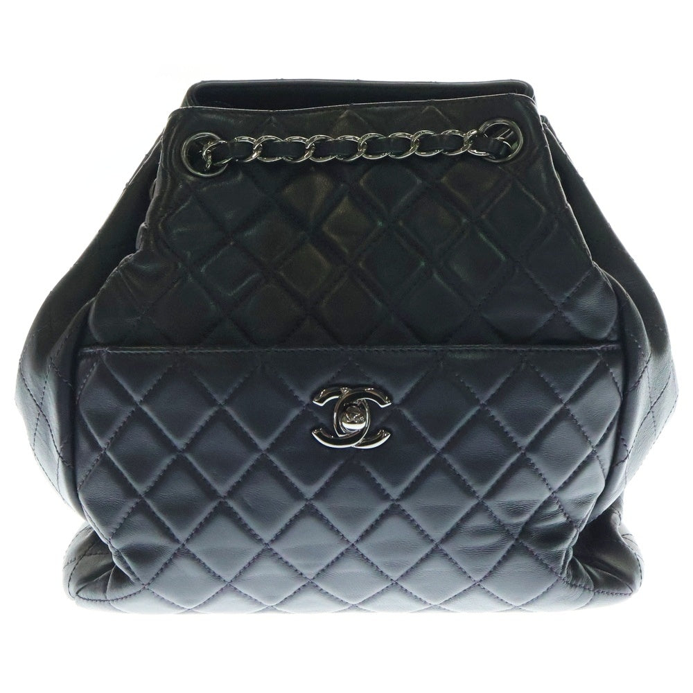 CHANEL(シャネル) マトラッセ バケット ラムスキン レザー ココマーク チェーン ショルダーバッグ シルバー金具 ネイビー 23番台