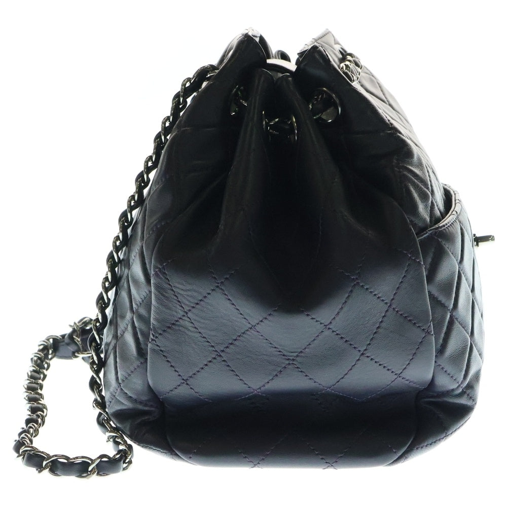 CHANEL(シャネル) マトラッセ バケット ラムスキン レザー ココマーク チェーン ショルダーバッグ シルバー金具 ネイビー 23番台