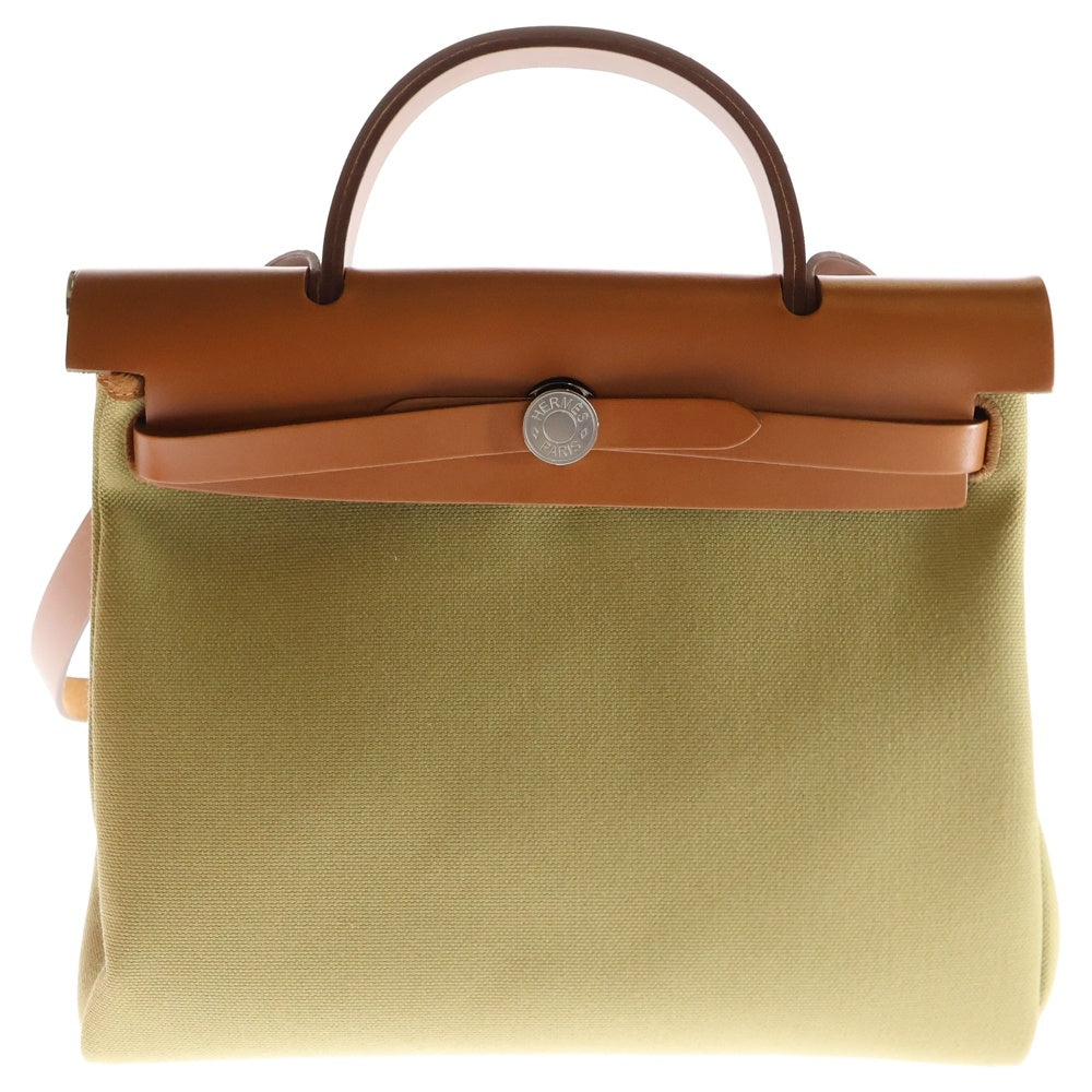 HERMES(エルメス) エールバッグジップPM ヴァッシュハンター/トワルアッシュ 2WAY レザー切替キャンバスハンドバッグ ショルダーバッグ カーキ/ブラウン レディース B刻印