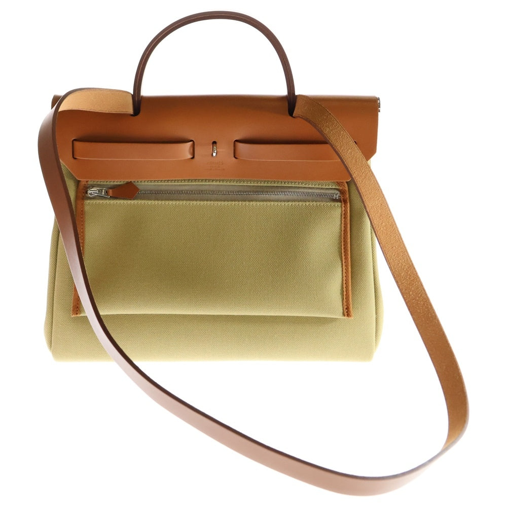 HERMES(エルメス) エールバッグジップPM ヴァッシュハンター/トワルアッシュ 2WAY レザー切替キャンバスハンドバッグ ショルダーバッグ カーキ/ブラウン レディース B刻印