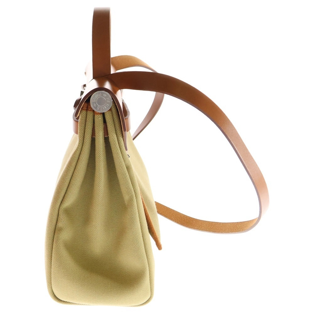 HERMES(エルメス) エールバッグジップPM ヴァッシュハンター/トワルアッシュ 2WAY レザー切替キャンバスハンドバッグ ショルダーバッグ カーキ/ブラウン レディース B刻印