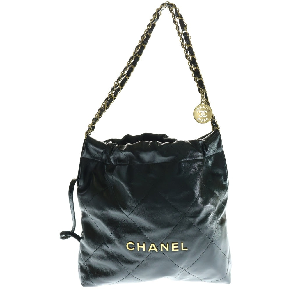 CHANEL(シャネル) シャネル22 スモール ハンドバッグ チェーンバッグ ブラック ゴールド金具 シャイニーカーフスキン プレート