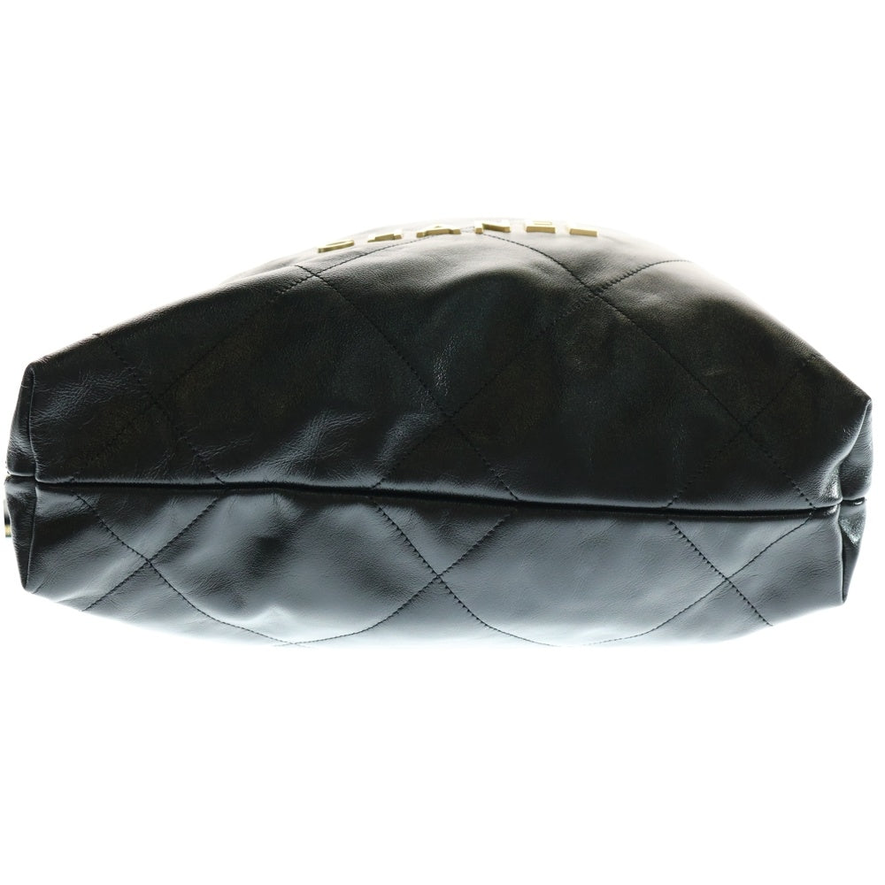 CHANEL(シャネル) シャネル22 スモール ハンドバッグ チェーンバッグ ブラック ゴールド金具 シャイニーカーフスキン プレート