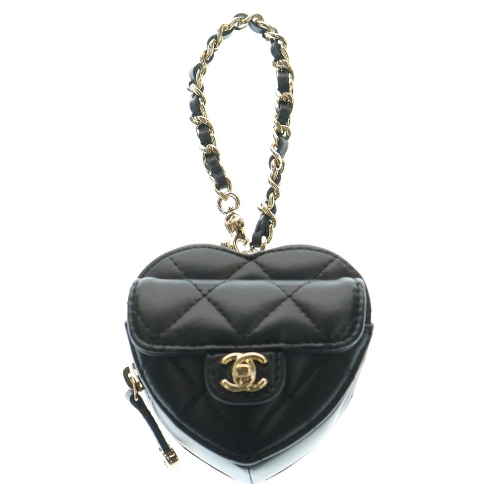 CHANEL(シャネル) ミニハートバッグチャーム ミニポーチ 小物入れ ケース ブラック ゴールド金具 ラムスキン AP4838