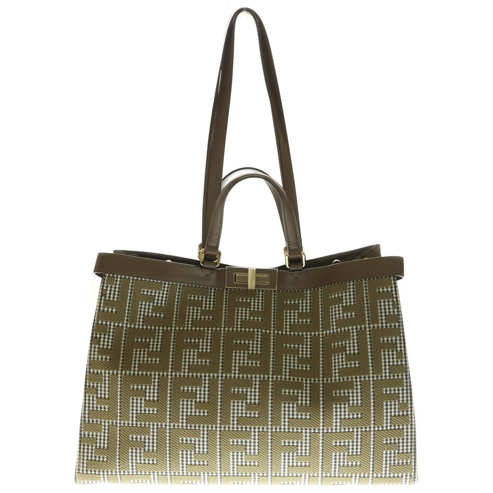 FENDI(フェンディ) ピーカブー エックストート ミディアム 2WAY レザー切替キャンバストートバッグ ハンドバッグ ブラウン レディース 8BH374