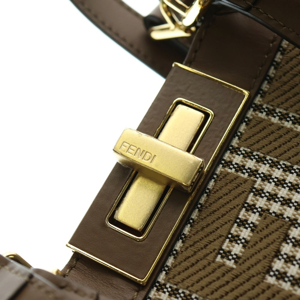 FENDI(フェンディ) ピーカブー エックストート ミディアム 2WAY レザー切替キャンバストートバッグ ハンドバッグ ブラウン レディース 8BH374
