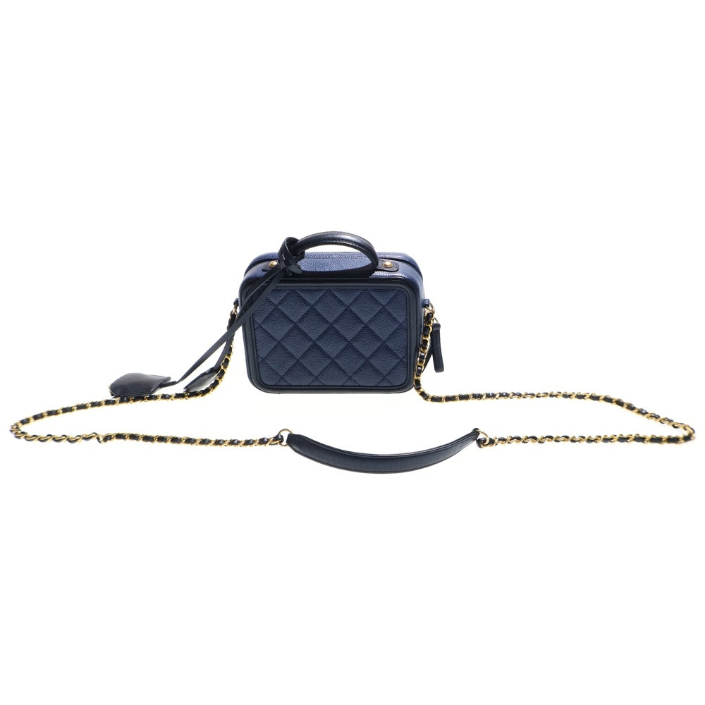 CHANEL(シャネル) CCフィグリー ミニチェーンショルダーバッグ ミニバッグ キャビアスキン ネイビー×ブラック ゴールド金具
