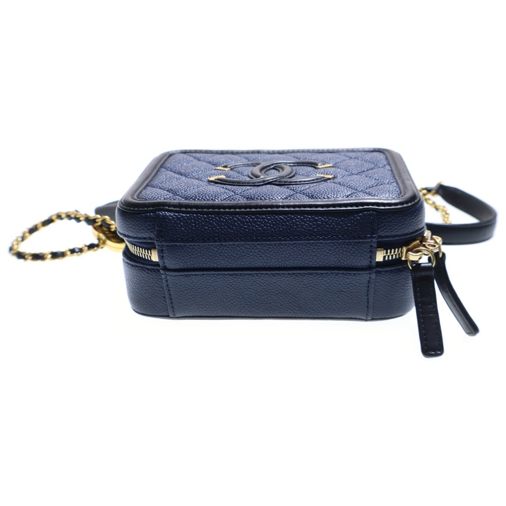CHANEL(シャネル) CCフィグリー ミニチェーンショルダーバッグ ミニバッグ キャビアスキン ネイビー×ブラック ゴールド金具