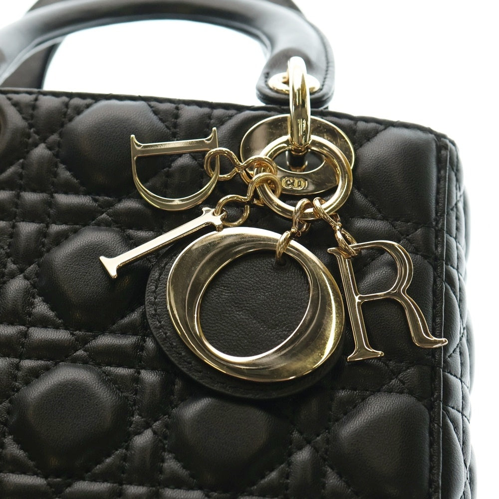Christian Dior(クリスチャンディオール) Lady Dior My ABCDior レディディオール マイ ABCディオール スモール カナージュ ラムスキン レザー 2WAY ハンド ショルダーバッグ ゴールド金具 ブラック