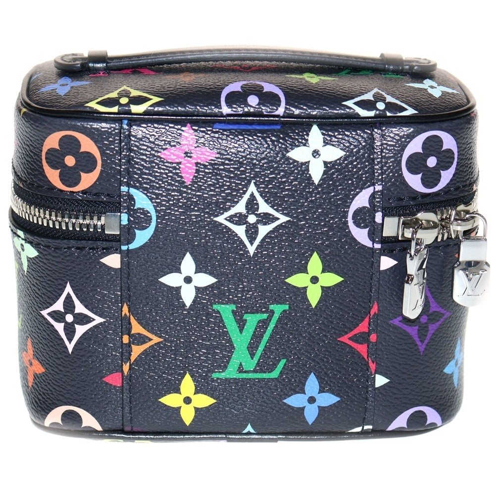 LOUIS VUITTON(ルイヴィトン) モノグラム マルチカラー ニース ミニ ハンドバッグ ポーチ ケース バニティ ブラックレザー×PVC シルバー金具 M13747