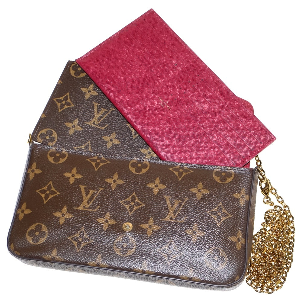 LOUIS VUITTON(ルイヴィトン) モノグラム ポシェットフェリシー ポーチ付レザーチェーンロングウォレット 長財布 ショルダーバッグ ブラウン M61276