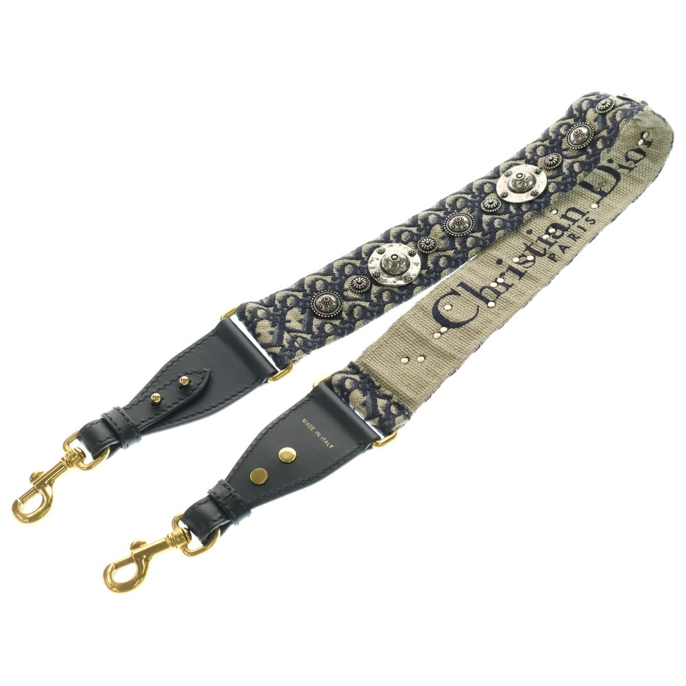 Christian Dior(クリスチャンディオール) オブリーク ショルダーストラップ ネイビー キャンバス ゴールド金具