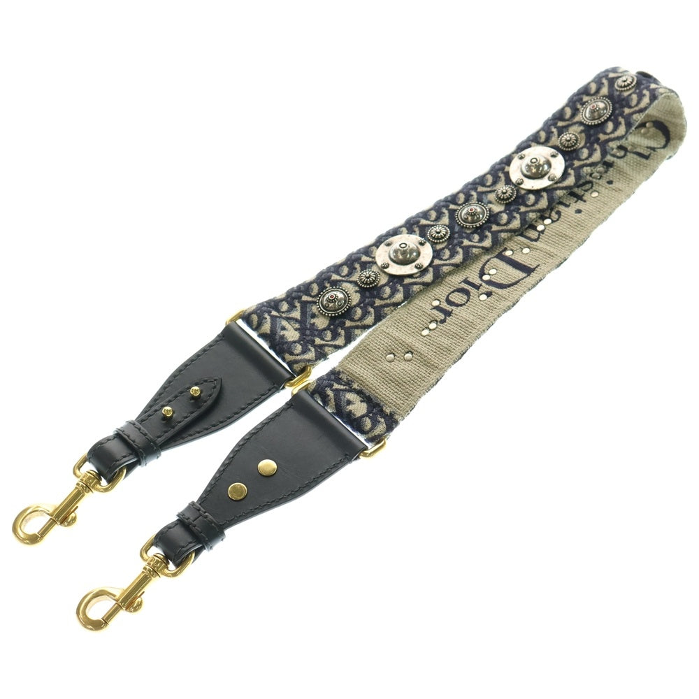 Christian Dior(クリスチャンディオール) オブリーク ショルダーストラップ ネイビー キャンバス ゴールド金具